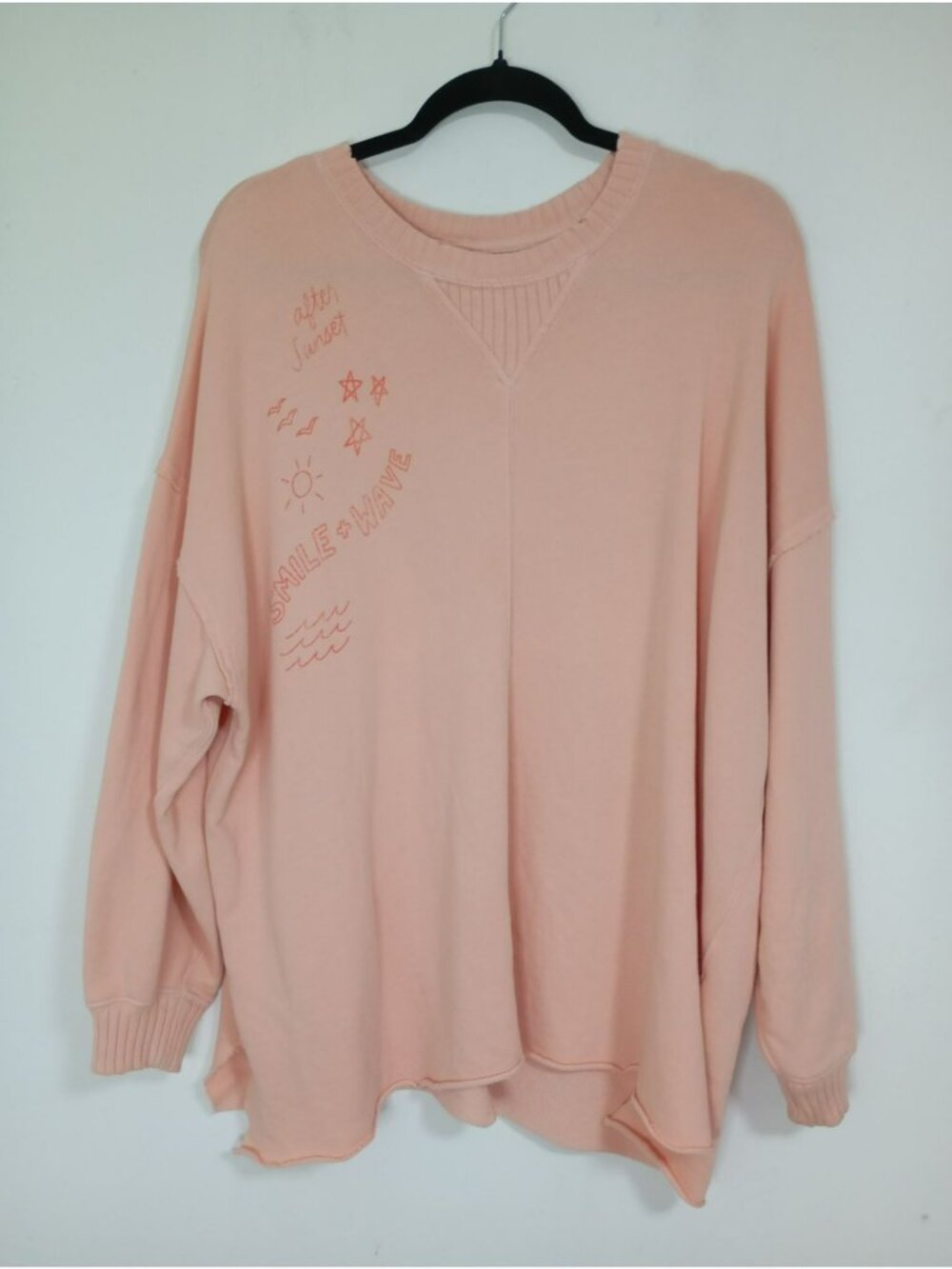 Aerie Peach Sweatshirt Graphic Ribbed V-Neck Detail Cotton blend size S/P
